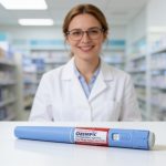 Stylo injecteur Ozempic posé sur un comptoir de pharmacie